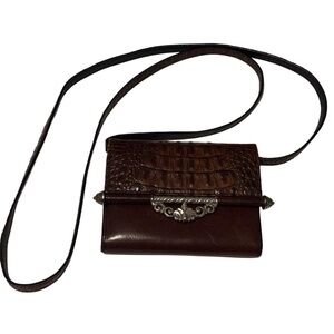 Vtg Brighton Crocodile Embossed Brown Leather Mini Crossbody Purse